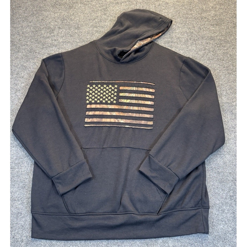 Mossy Oak Hoodie XL Black Camo American Flag Pullover Sweatshirt Hunting